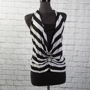 Studio Y Black/Silver Stripe Halter Top. Size L.